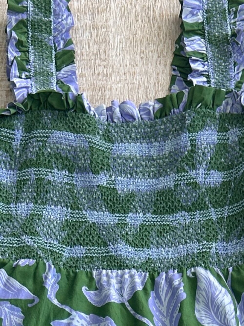 Farm Rio Tropical Swing Smocked Pineapple Green/Purple Maxi Dress Size Medium - Picture 8 of 9